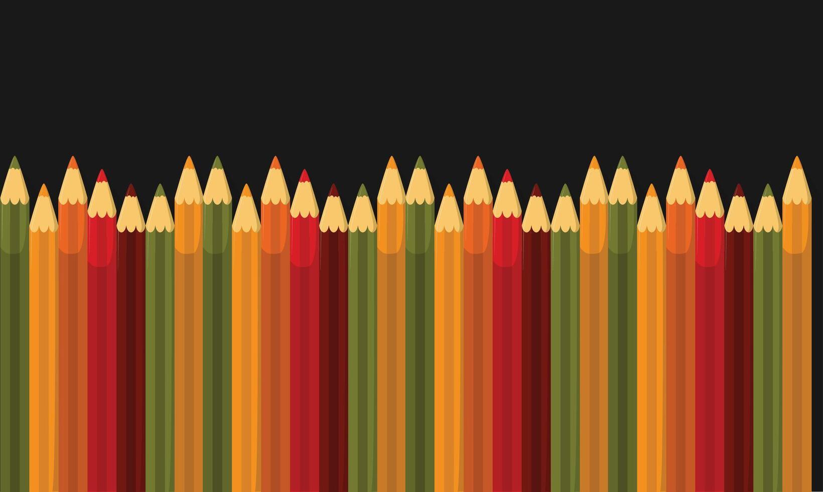Flat design illustration of colorful pencils arranged on a background, symbolizing creativity, art, and education in a vibrant and playful composition. vector