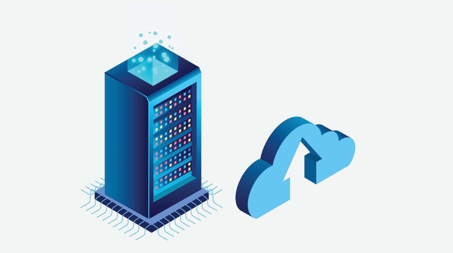 illustration of cloud servers and IT systems, representing modern technology infrastructure, cloud computing, and data storage vector
