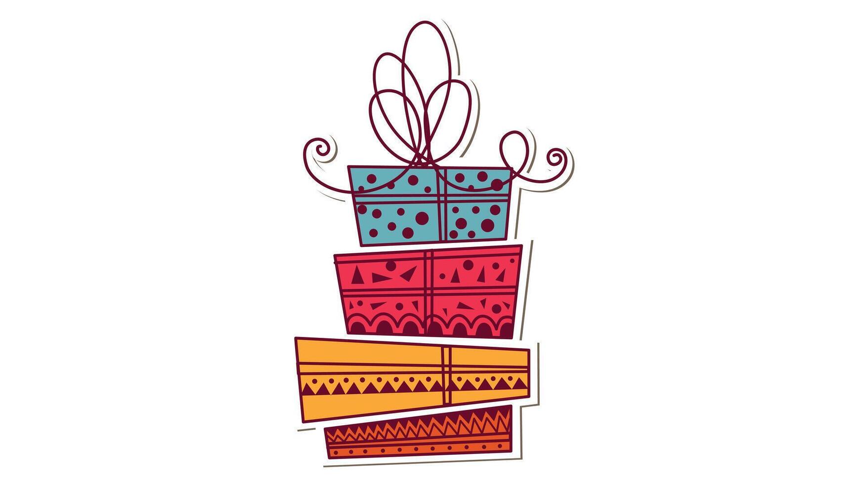 Multiple presents, wrapped with colorful paper and ribbons, isolated against a clean background vector