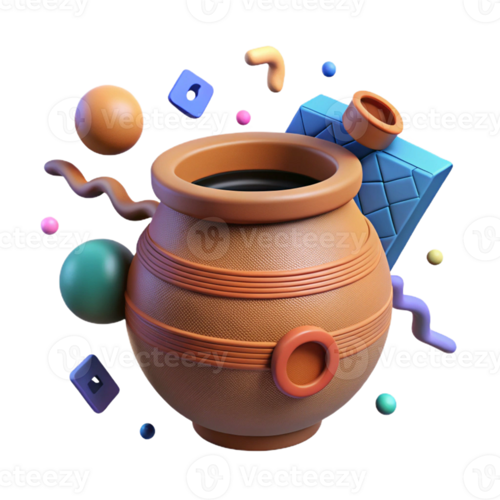 magnificent artistic Clay Pot with Undeciphered Symbols Cutout Side Angle high quality png