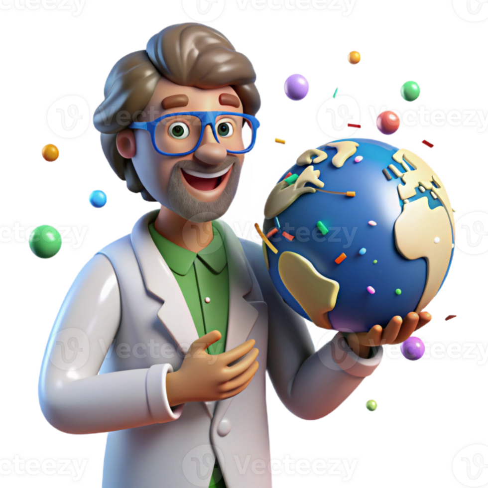 extraordinary minimalist Scientist Holding Earth Globe Transparent Background detailed png