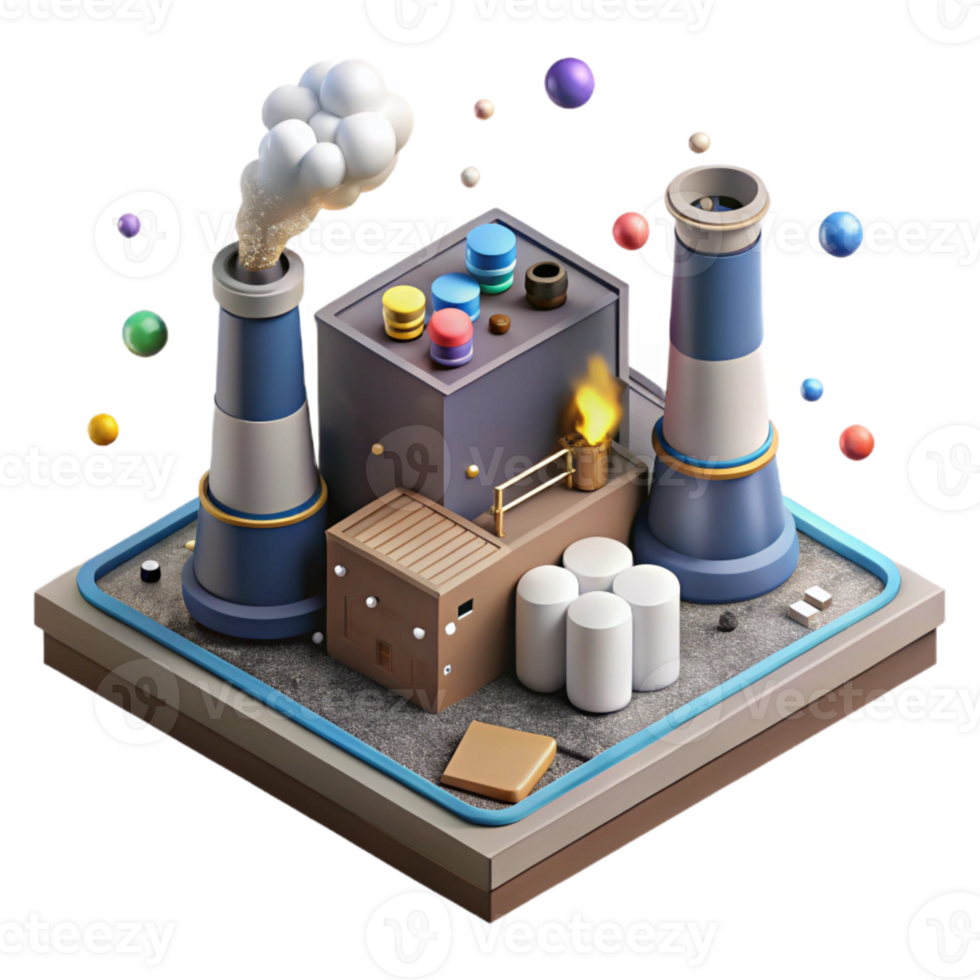 elegant traditional Geothermal Power Plant Isometric View Isolated professional png