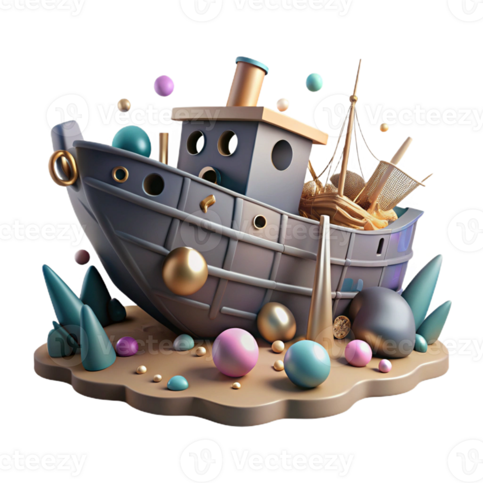 vibrant classic Sunken Shipwreck Front View Cutout on White Background genuine png