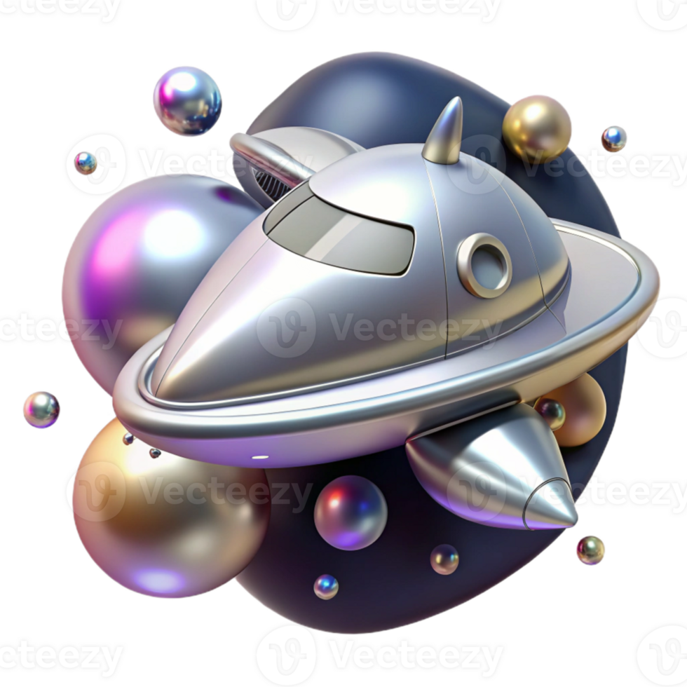 beautiful traditional Futuristic Spaceship Sleek Silver Transparent Background high quality png