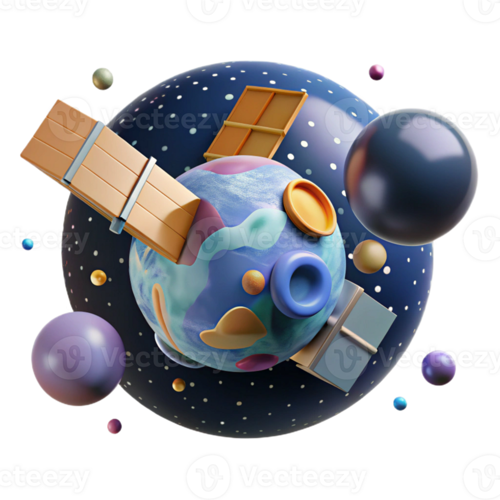 impressive artistic Satellite Orbiting Planet Generic Transparent Background high quality png