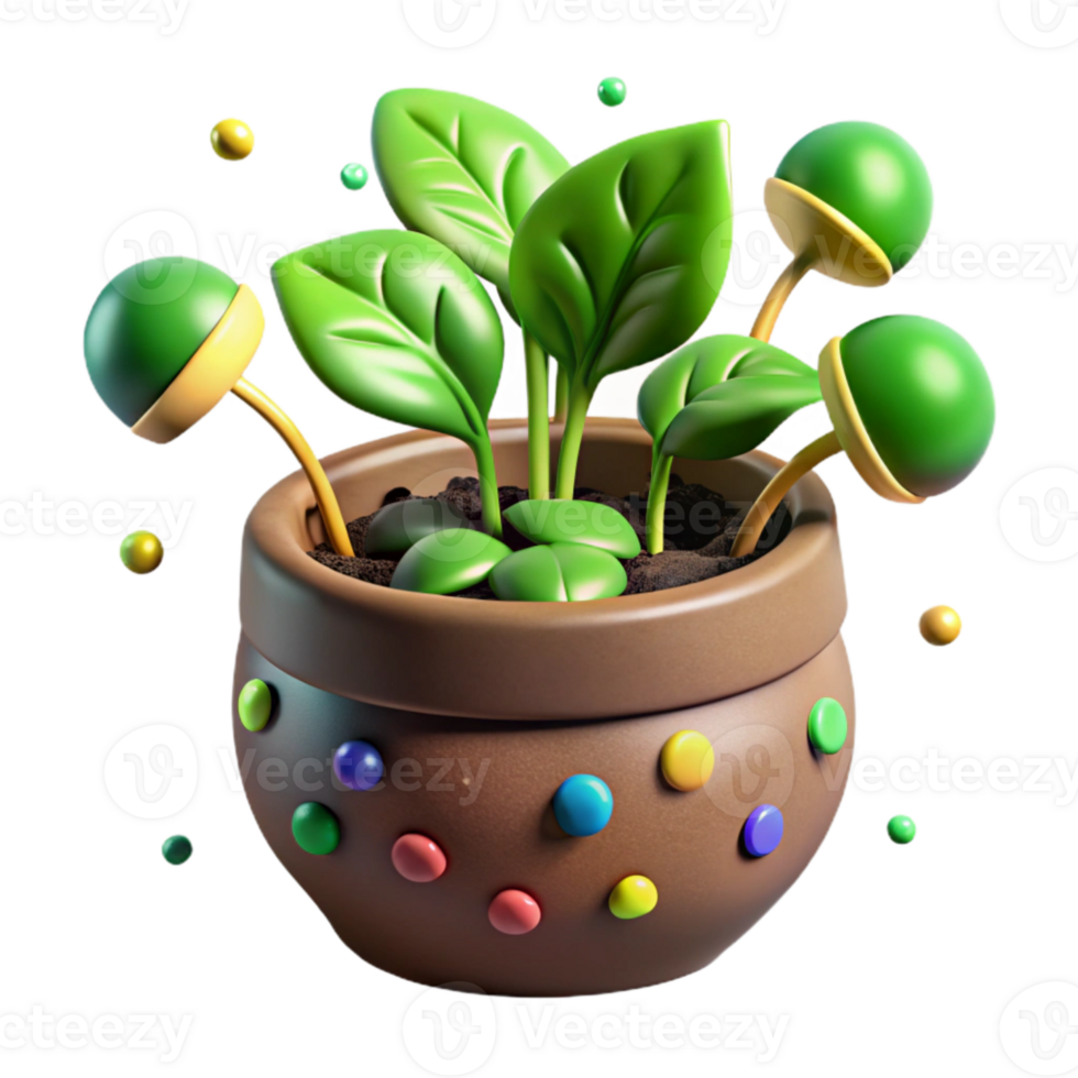 impressive contemporary Green Sprouts Growing in Pot Close Up with Transparent Background genuine png