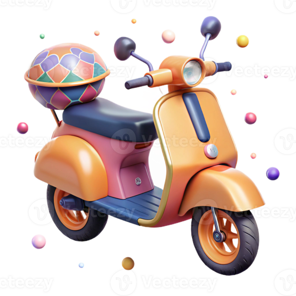 impressive classic Retro Scooter Colorful Design Isolated on White authentic png