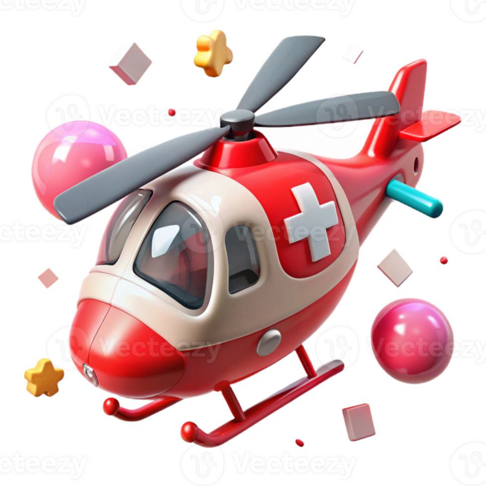 dramatic artistic Medical Helicopter Top View Red and White authentic png