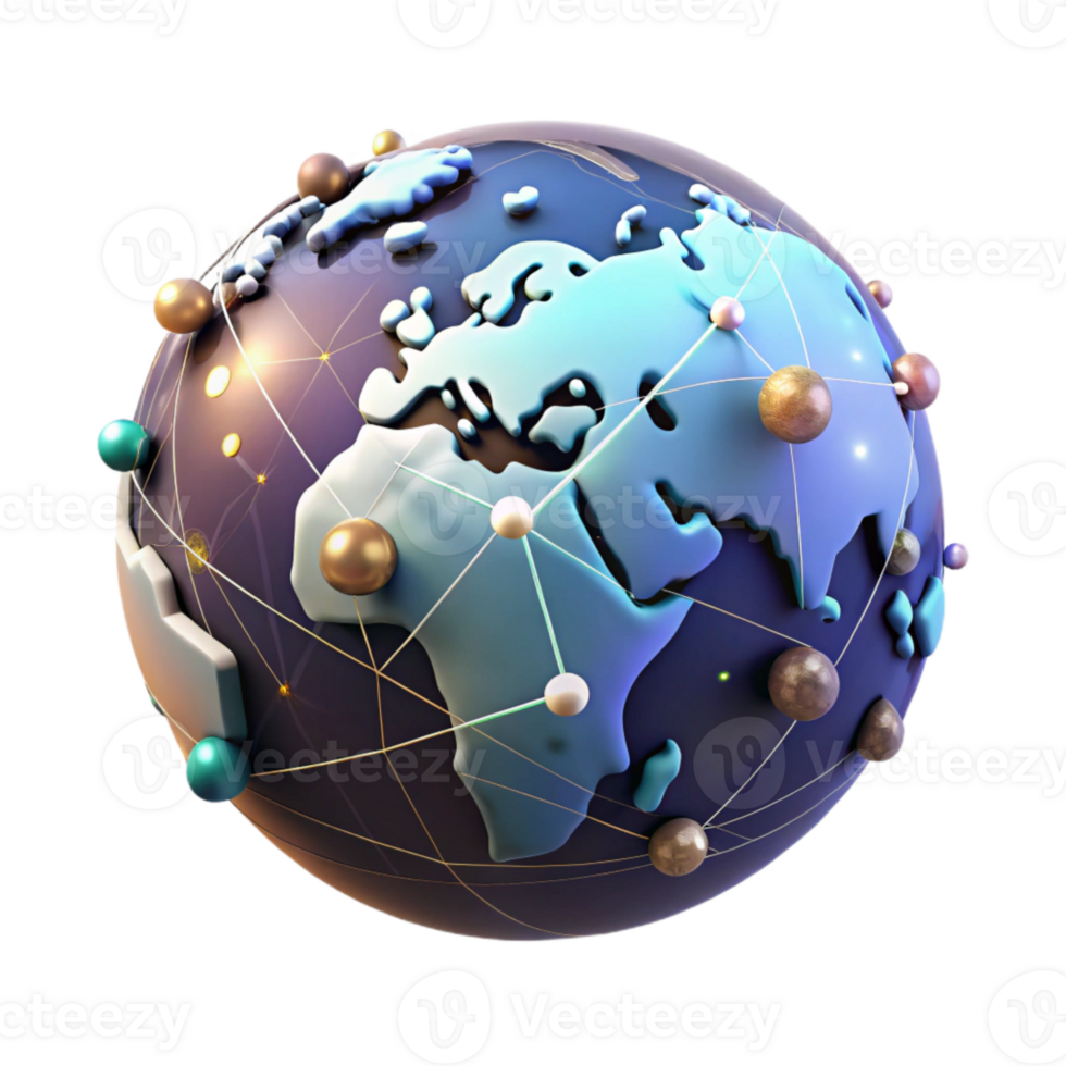 beautiful classic Digital World Map with Network Connections Transparent authentic png