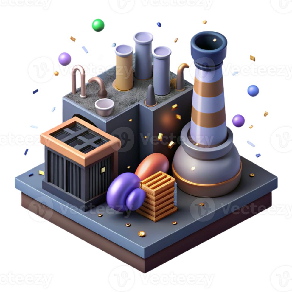 impressive modern Biomass Power Plant Isometric View Isolated Element detailed png