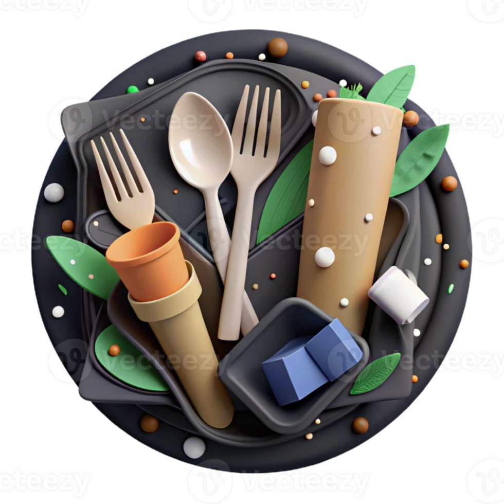 impressive minimalist Compostable Cutlery Set Flat Lay Isolated high resolution png