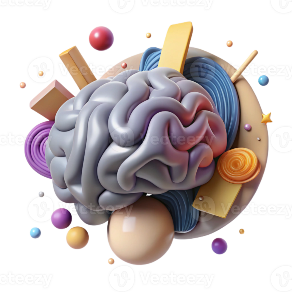 stunning classic D Brain Render with Transparent Background premium png