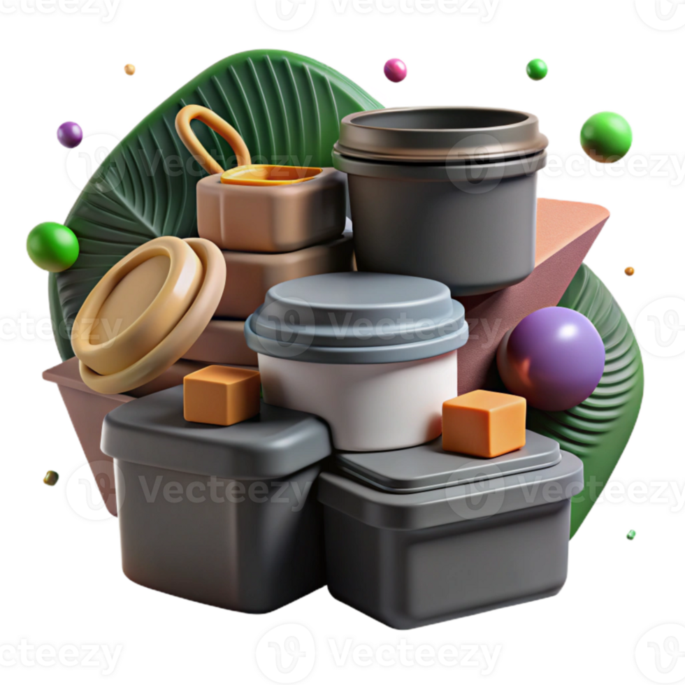 beautiful classic Compostable Container Stacked View Isolated high quality png