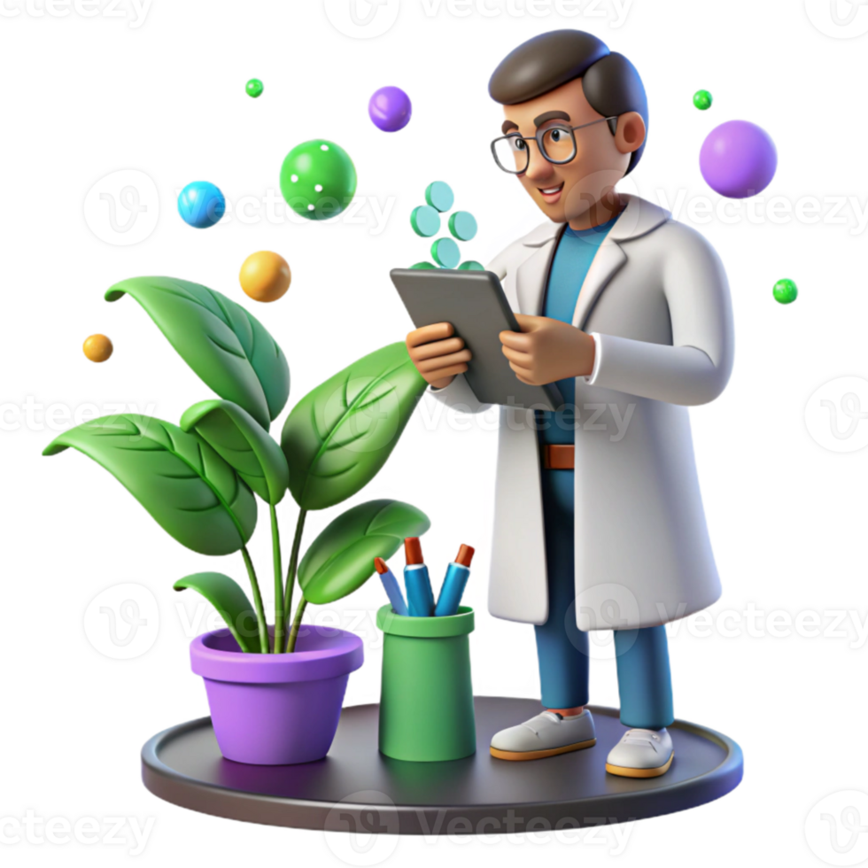 serene contemporary Scientist Examining Plant Sample Transparent Background png