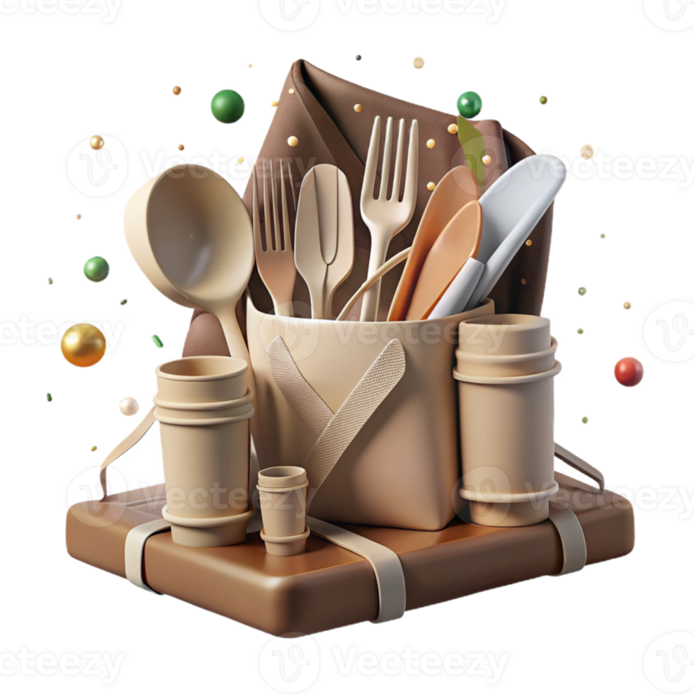 vibrant classic Biodegradable Cutlery Set Beige Color Transparent Background premium png