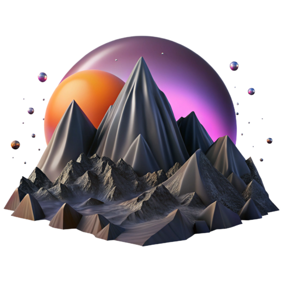 wonderful artistic Mountain Range Silhouette Sunset Lighting Transparent Background high resolution png