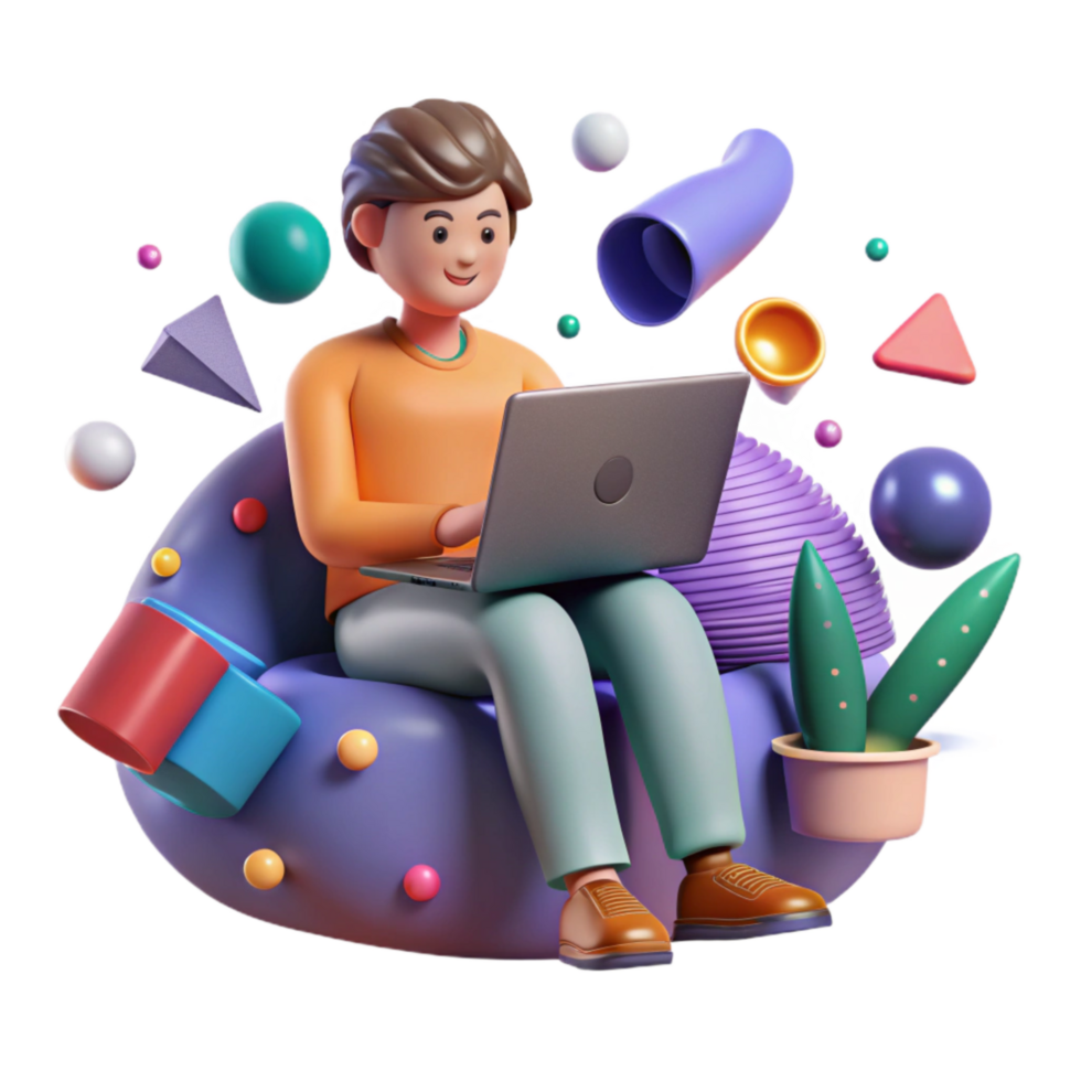 serene minimalist Person Using Laptop for Social Media Transparent Background high resolution png