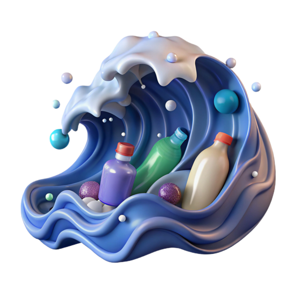magnificent rustic Ocean Wave with Plastic Bottles Isolated detailed png