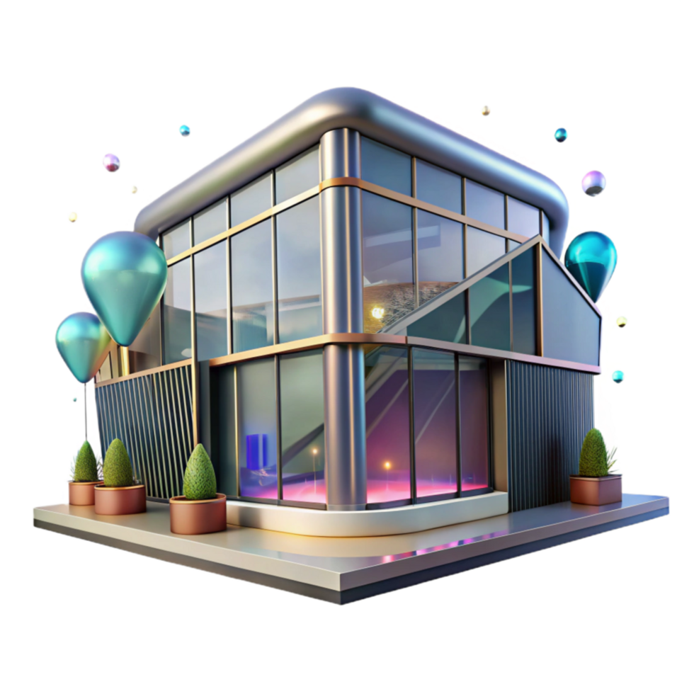 vibrant modern Futuristic Building with Glass Facade Isolated Element genuine png