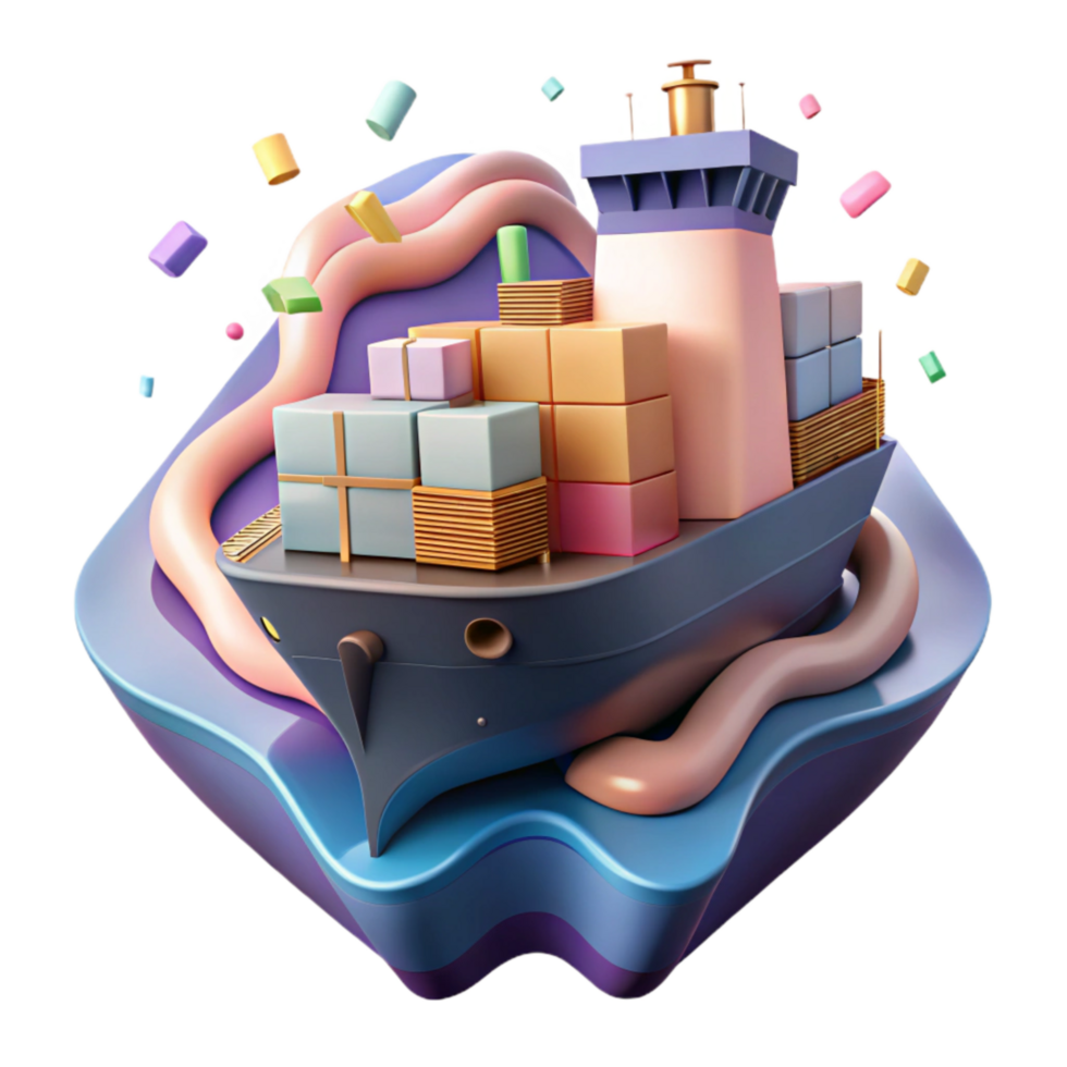vibrant modern Cargo Ship at Sea Isolated with Realistic Lighting high quality png