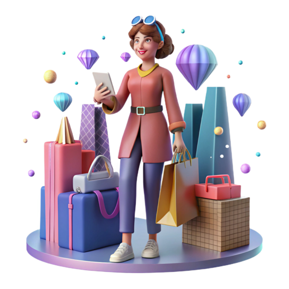 stunning contemporary Woman Shopping in Virtual Store Transparent Background genuine png