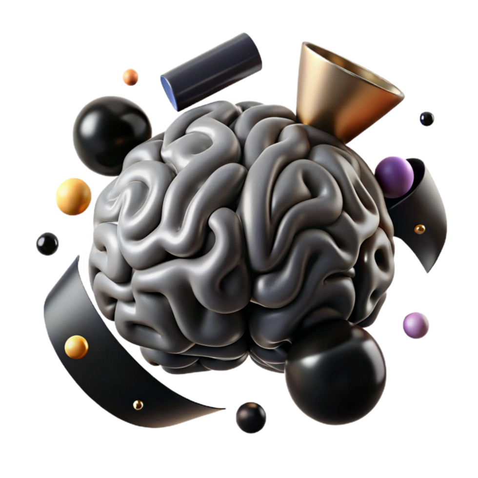elegant contemporary Brain Scan Black and White Isolated authentic png