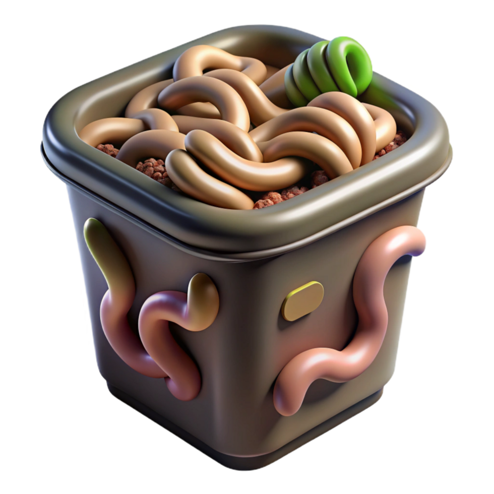wonderful creative Compost Bin with Worms Close Up Isolated premium png