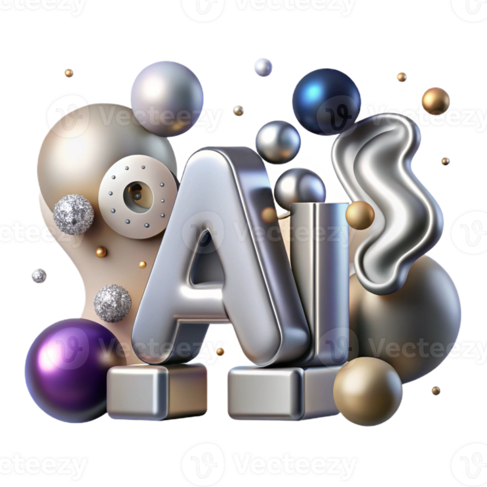 dramatic vintage Artificial Intelligence Text with Silver Finish Cutout original png
