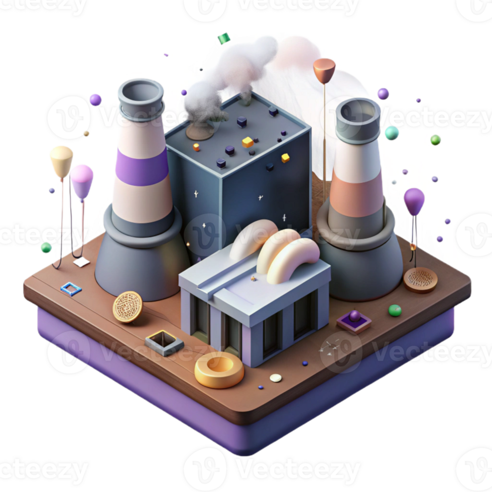 extraordinary rustic Geothermal Power Plant Isometric View Isolated exclusive png