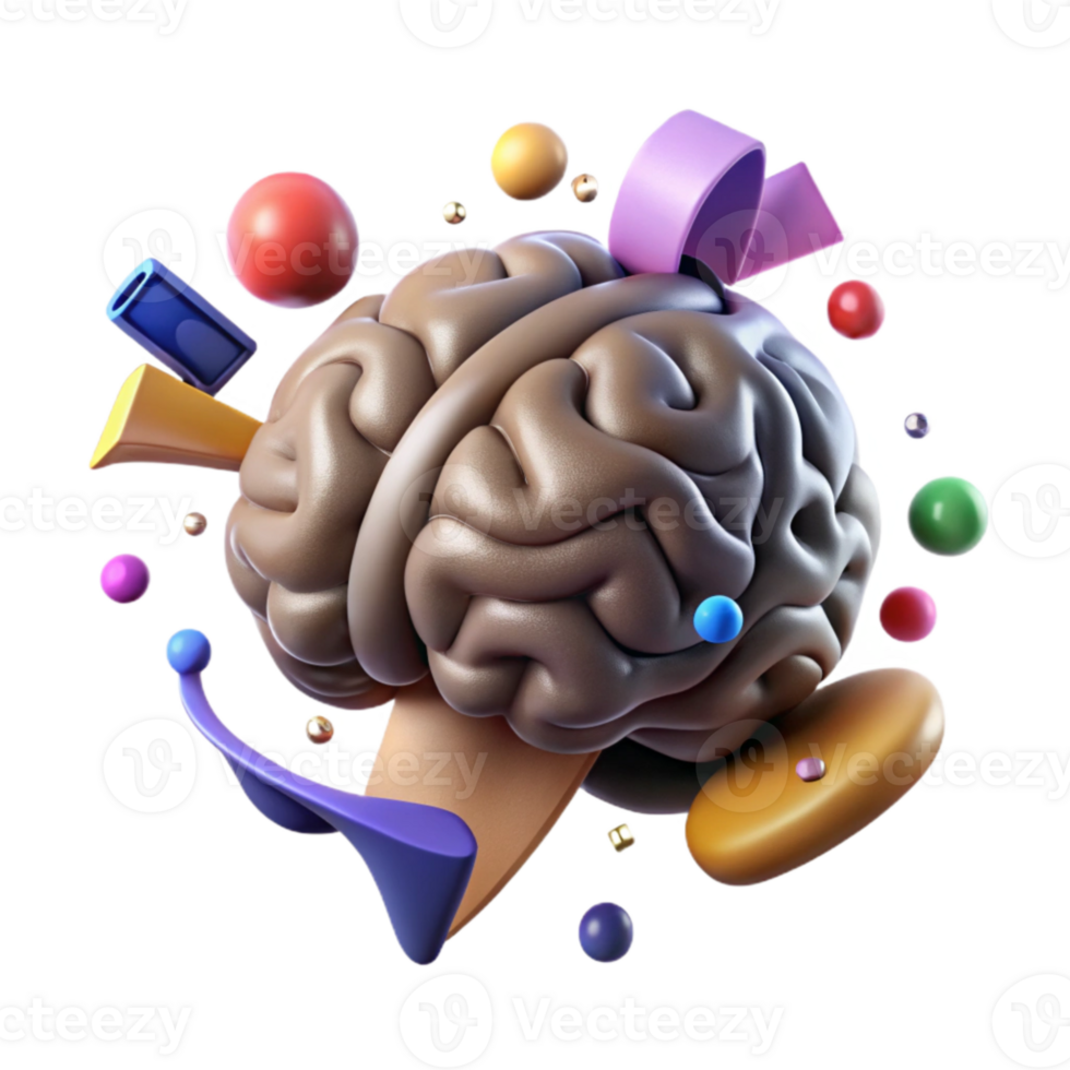 serene traditional Brain with Highlighted Areas Cutout detailed png