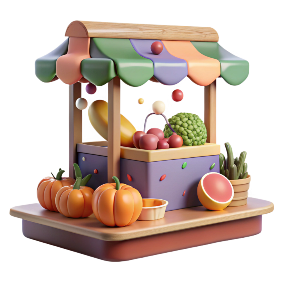 dramatic minimalist Organic Fruit and Vegetable Stand Side View Cutout authentic png