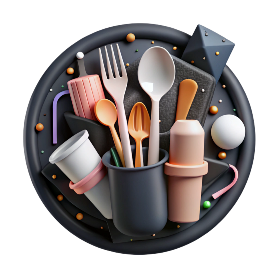 extraordinary abstract Compostable Cutlery Set Flat Lay Isolated professional png
