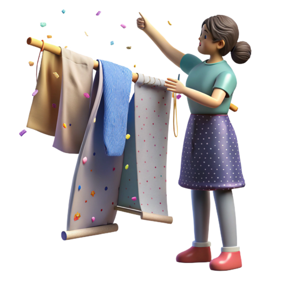 elegant artistic Woman Hanging Laundry on Clothesline Cutout professional png