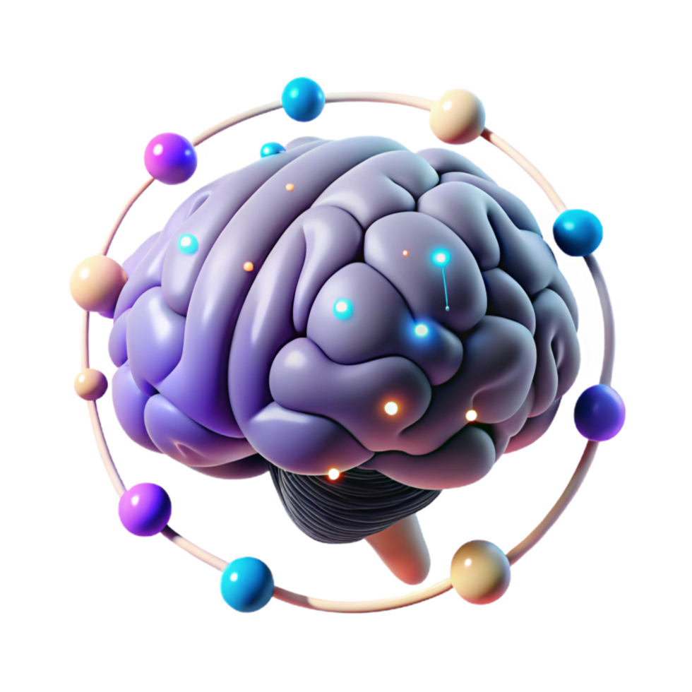 serene vintage Brain with Glowing Connections Isolated Element detailed png