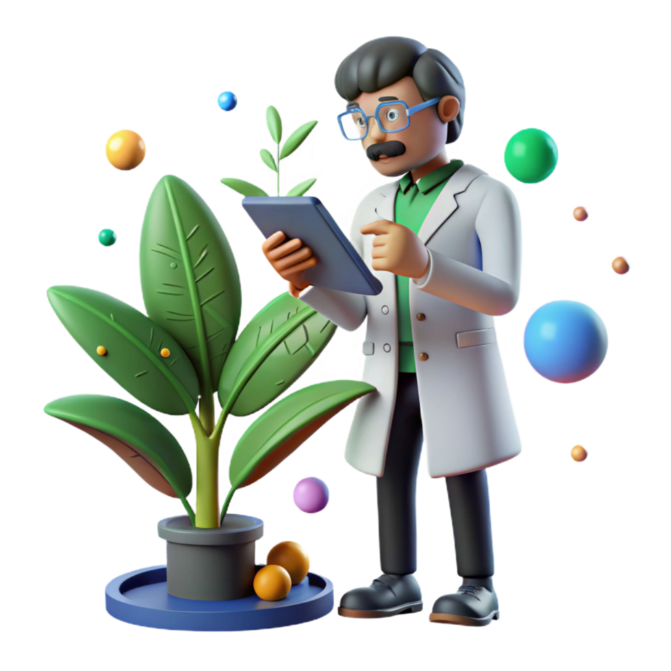 dramatic minimalist Scientist Examining Plant Sample Transparent Background png