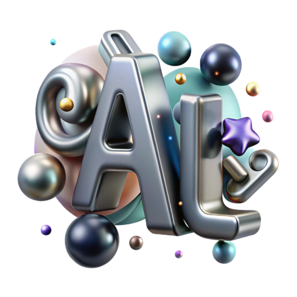 magnificent creative Artificial Intelligence Text with Silver Finish Cutout professional png