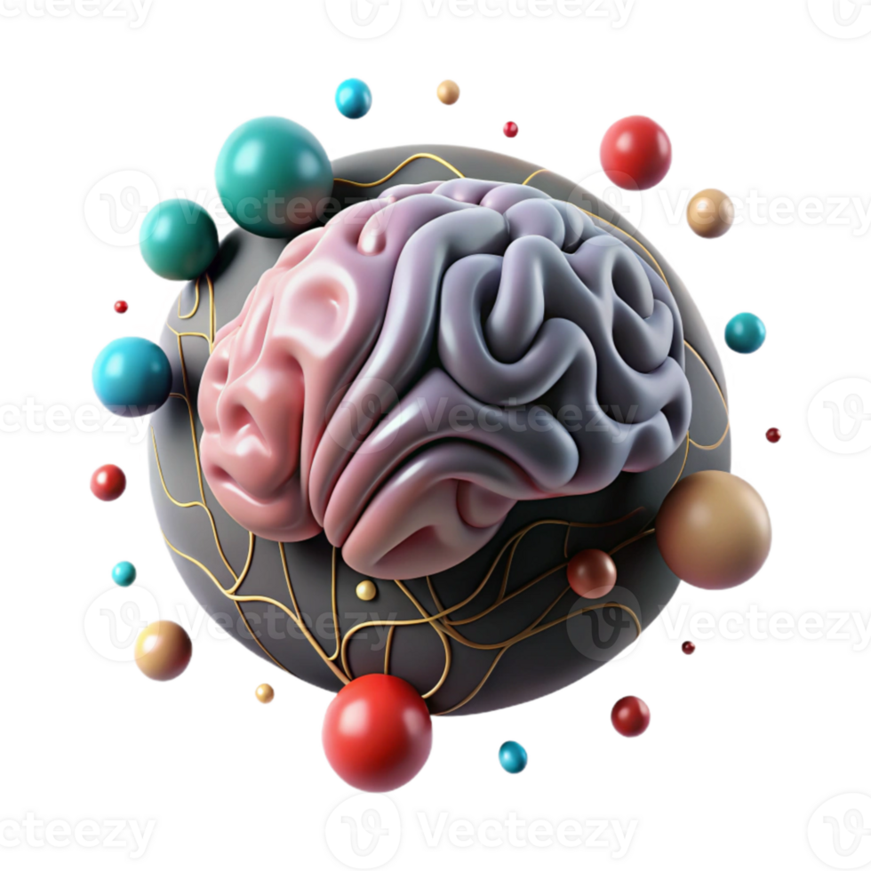 vibrant artistic Brain with Active Regions Highlighted Cutout high resolution png