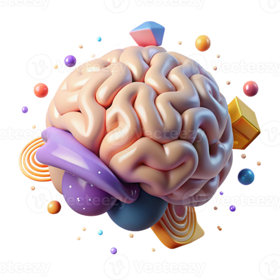 serene artistic Brain with Bright Regions Transparent Background professional png