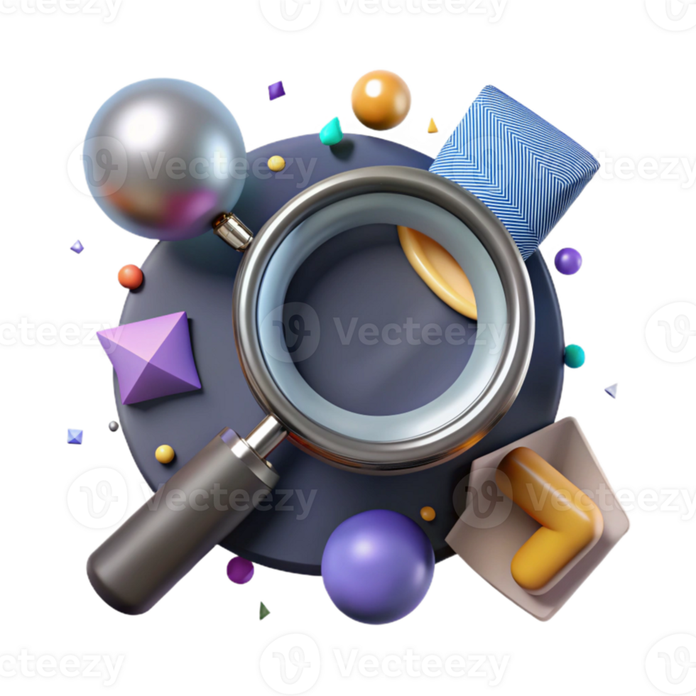 elegant minimalist Magnifying Glass Focusing on Details Silver Cutout high quality png