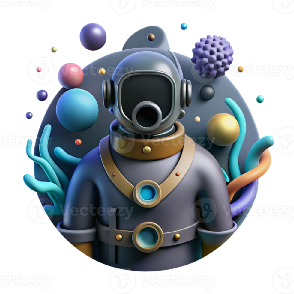 vibrant creative Deep Sea Diver Silhouette Isolated with Backlighting detailed png