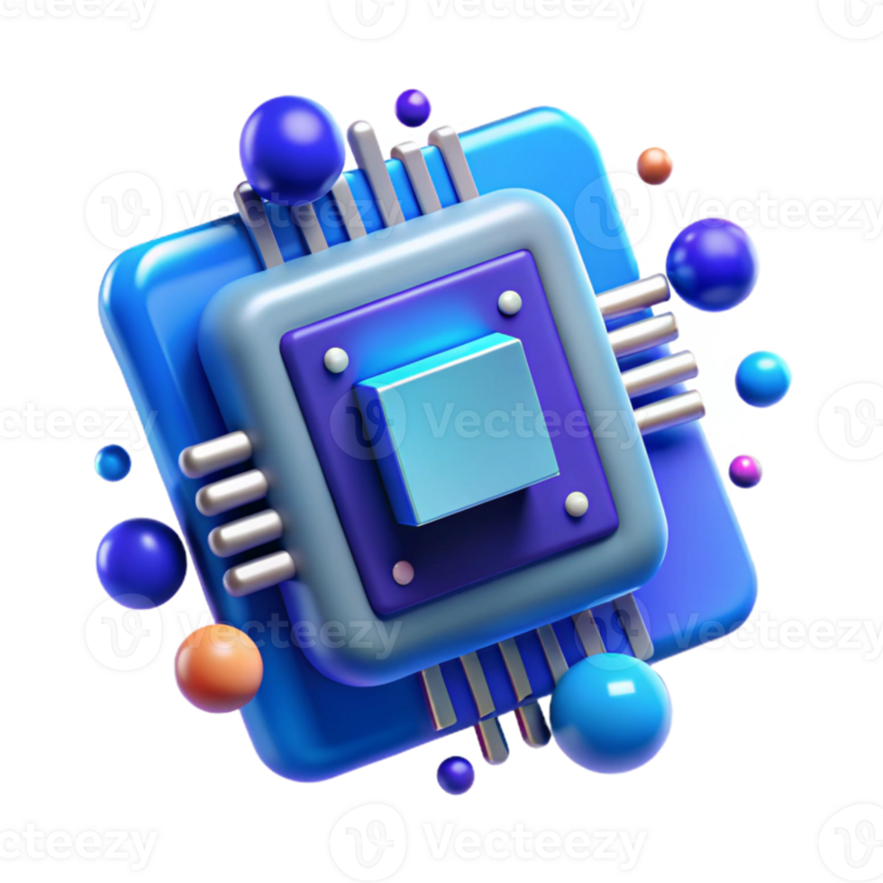 extraordinary traditional Artificial Intelligence Chip with Blue Glow Isolated original png