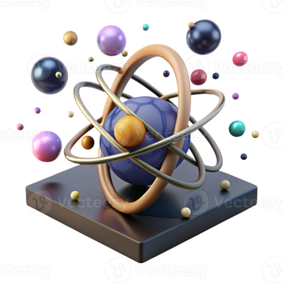 dramatic classic Atomic Nucleus Structure 3d Model Transparent Background high quality png