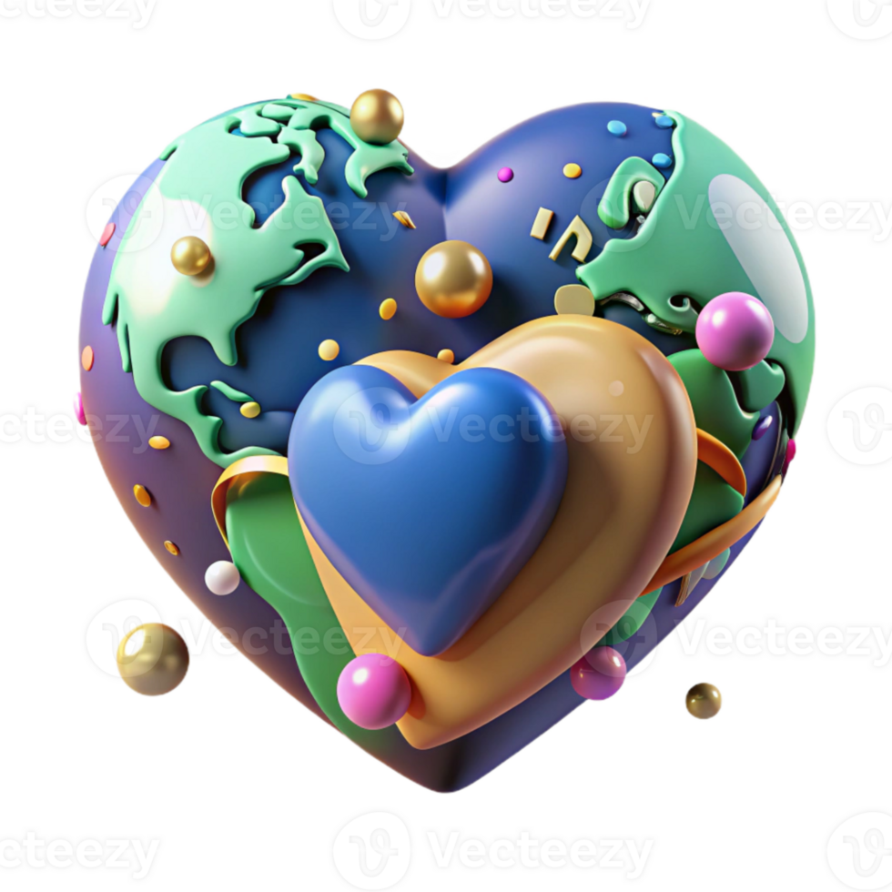 impressive classic Heart Shaped Earth Cutout with Colorful Continents high resolution png