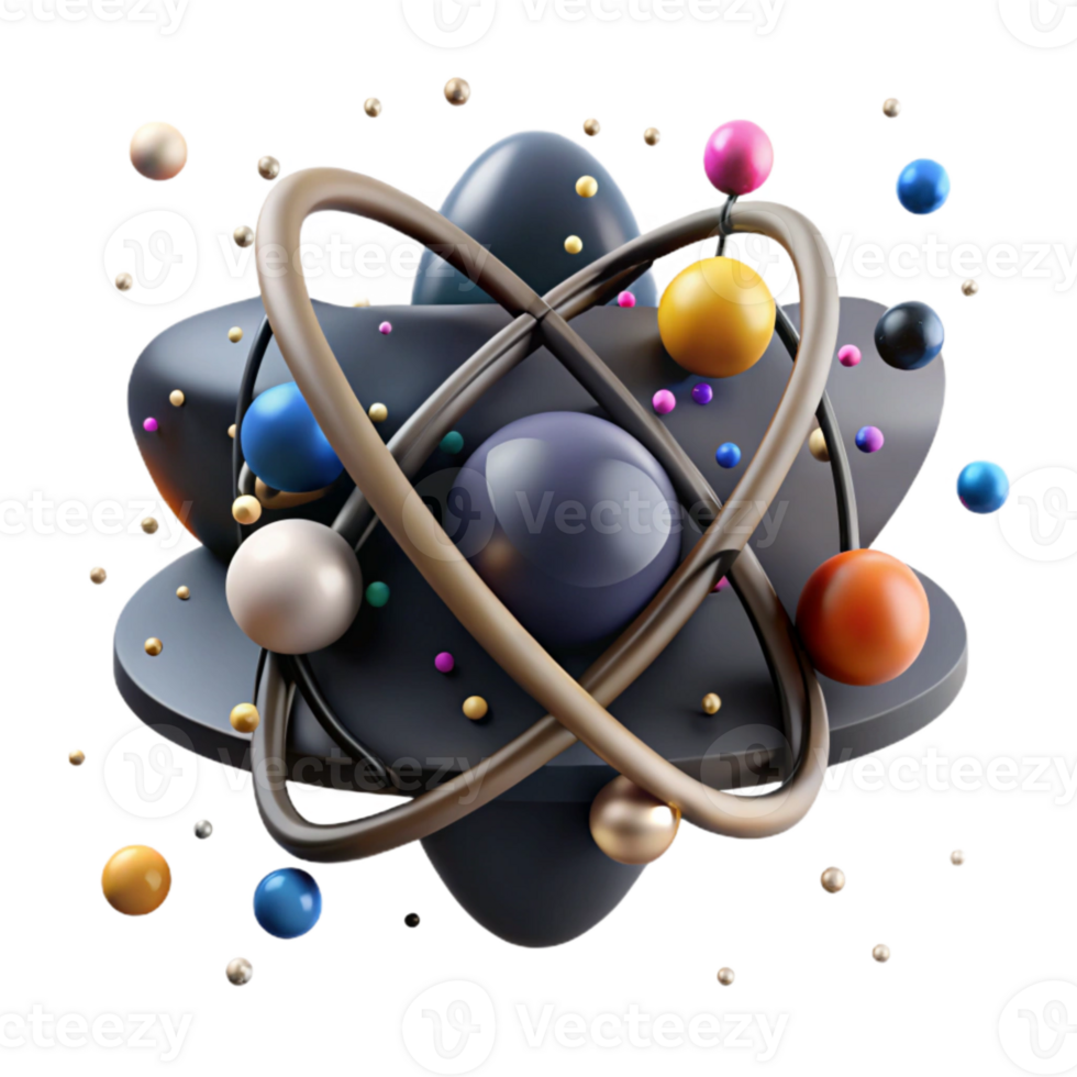 beautiful artistic Atom Model with Protons Neutrons Electrons Cutout high quality png