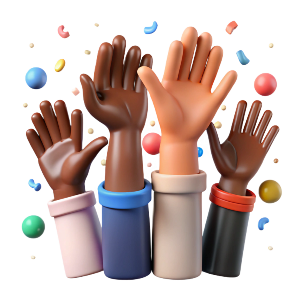 beautiful artistic Raised Hands Different Skin Tones Cutout Isolated premium png