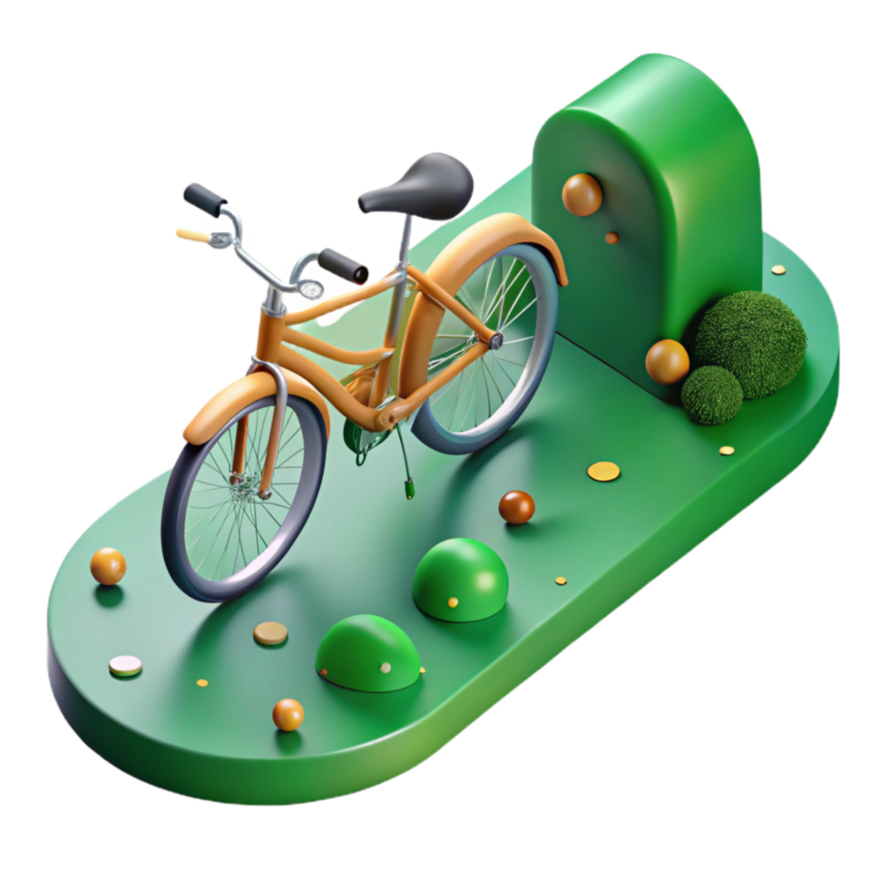 stunning artistic Bicycle on Green Path Top View Transparent Element png