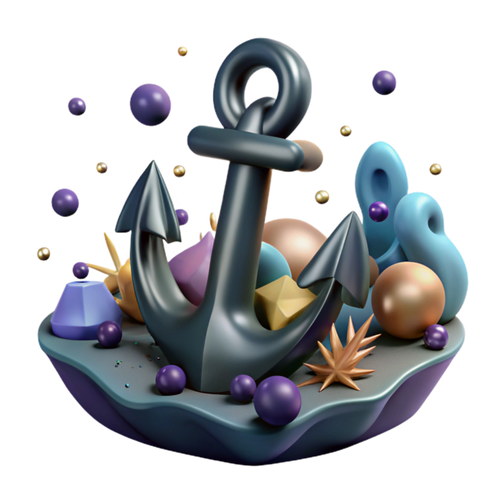 impressive artistic Anchor on Seabed Cutout Transparent Background detailed png