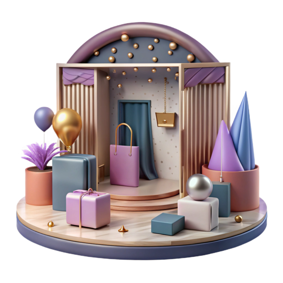 beautiful minimalist Virtual Shopping Mall Interior View Isolated Element professional png