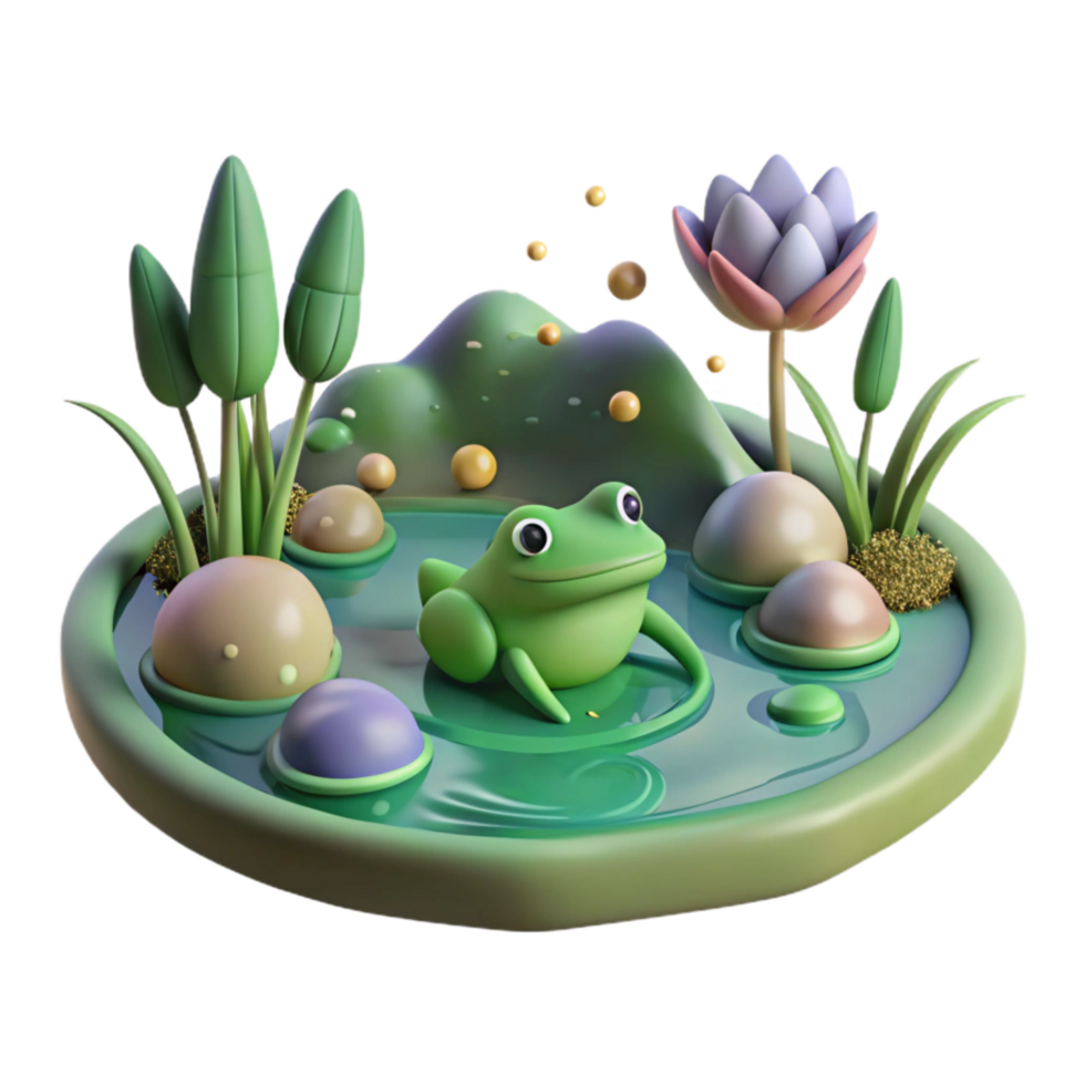wonderful abstract Pond Ecosystem with Frog Cutout Transparent Element professional png