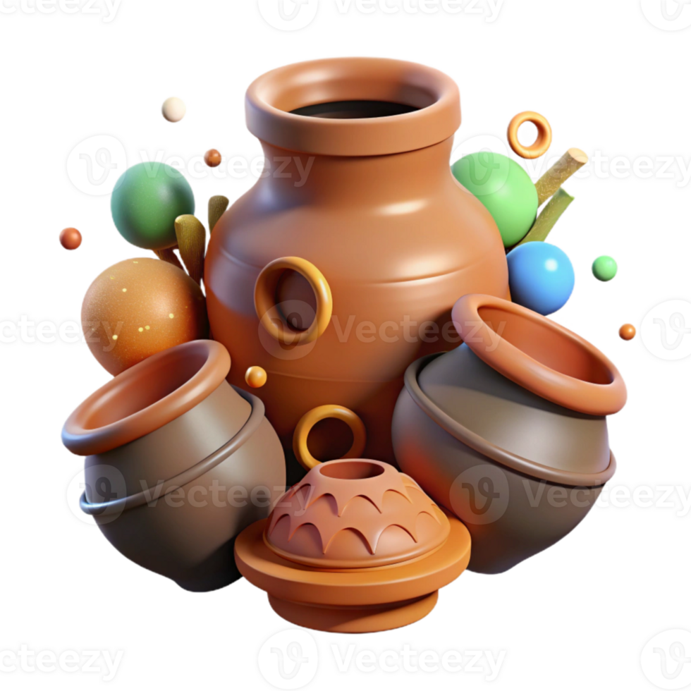 beautiful creative Ancient Clay Pottery with Earthy Tones Isolated high resolution png
